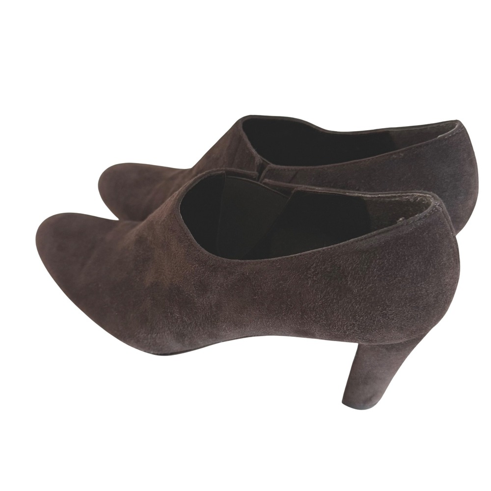 Stuart Weitzman Suede Ankle Booties Dark Brown Block Heel Pointed Toe Size 9.5 N